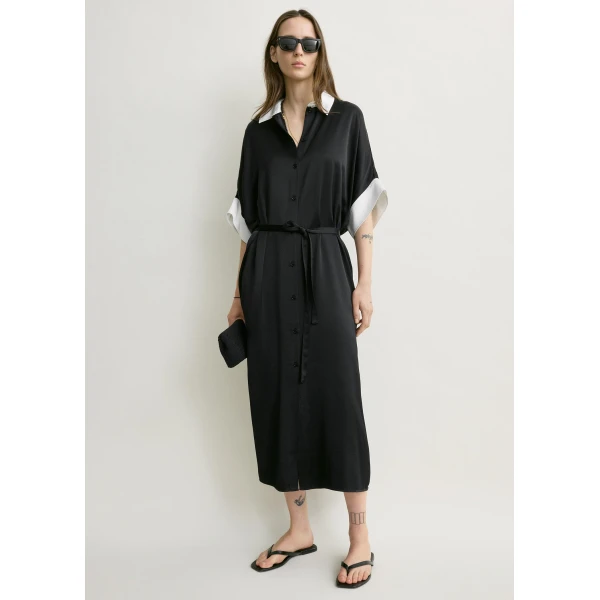 Totême Satin shirtdress in Black - Dresses - Scandinavian Minimalist Luxury at Coveti