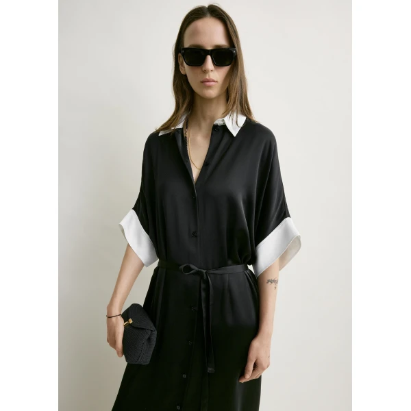 Totême Satin shirtdress in Black - Dresses - Scandinavian Minimalist Luxury at Coveti