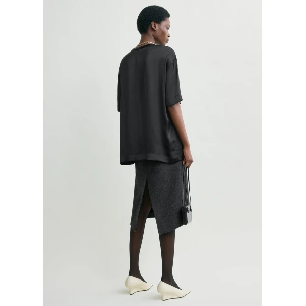 Totême Satin tee in Black - Tops - Scandinavian Minimalist Luxury at Coveti