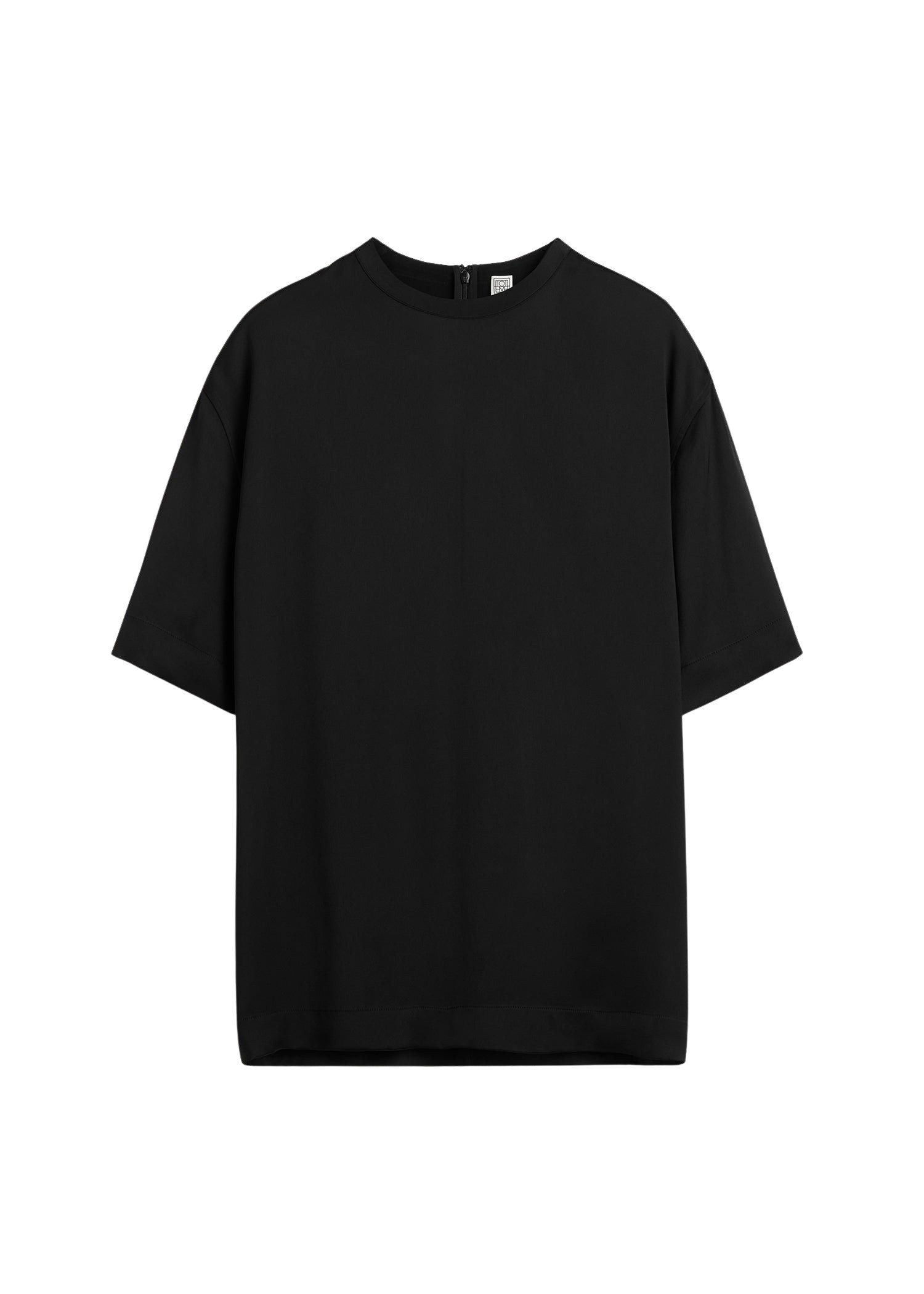 Totême Satin tee in Black - Tops - Scandinavian Minimalist Luxury at Coveti