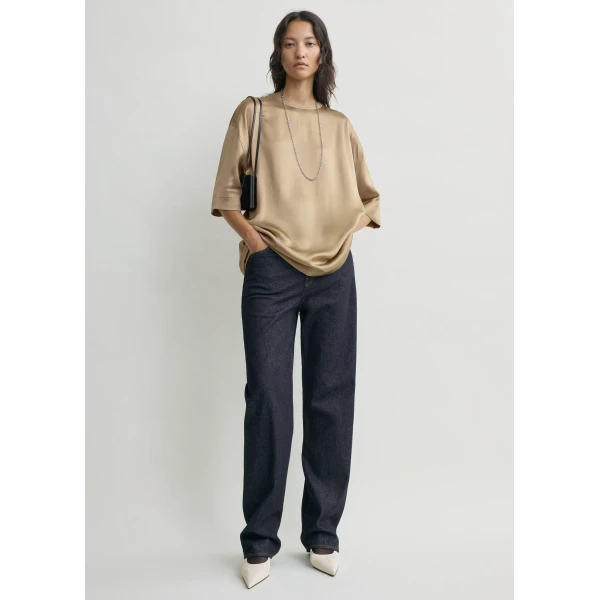 Totême Satin tee in Latte - Tops - Scandinavian Minimalist Luxury at Coveti