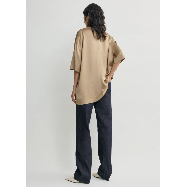 Totême Satin tee in Latte - Tops - Scandinavian Minimalist Luxury at Coveti