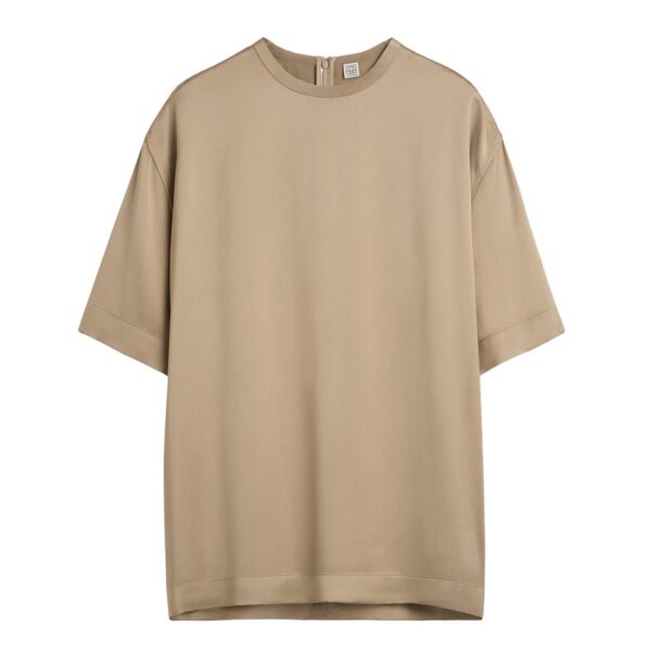 Totême Satin tee in Latte - Tops - Scandinavian Minimalist Luxury at Coveti