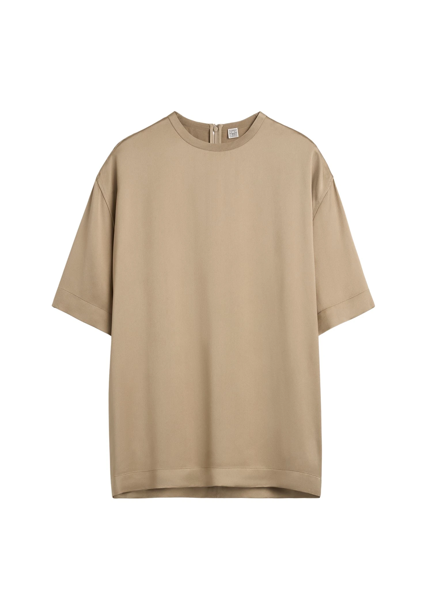 Totême Satin tee in Latte - Tops - Scandinavian Minimalist Luxury at Coveti