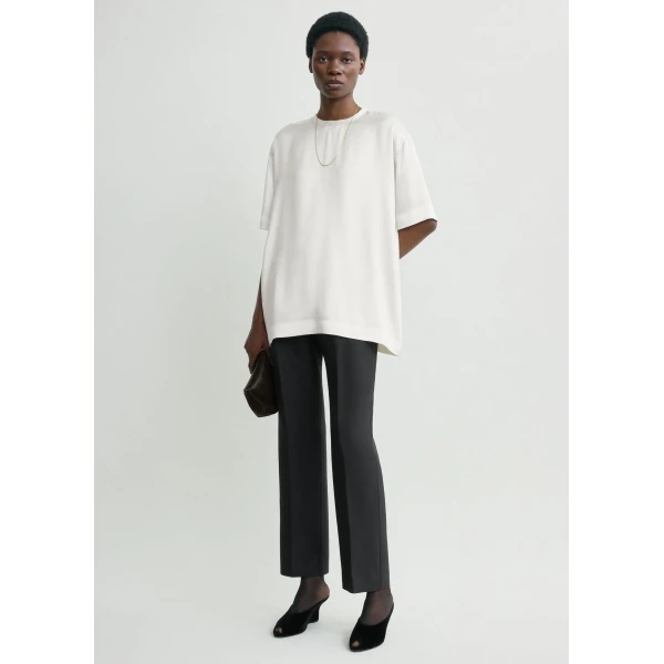 Totême Satin tee in White - Tops - Scandinavian Minimalist Luxury at Coveti