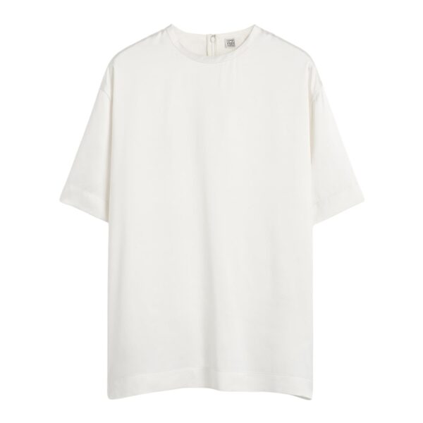 Totême Satin tee in White - Tops - Scandinavian Minimalist Luxury at Coveti