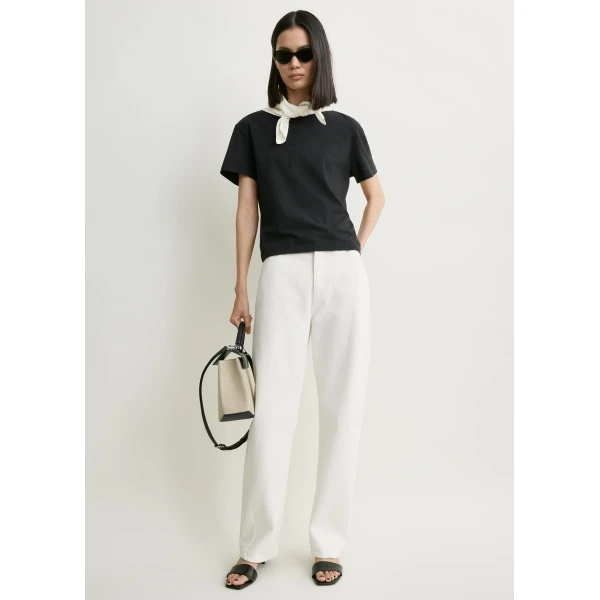 Totême Scarf tee in Black / Ecru - Tops - Scandinavian Minimalist Luxury at Coveti