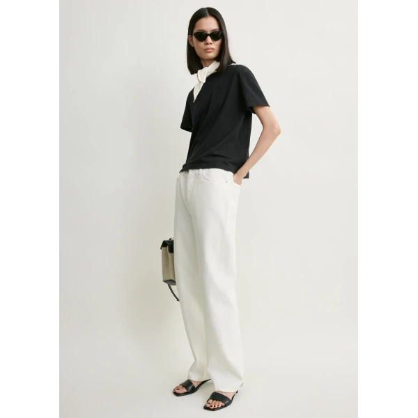 Totême Scarf tee in Black / Ecru - Tops - Scandinavian Minimalist Luxury at Coveti