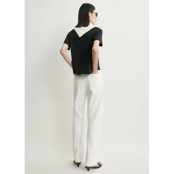 Totême Scarf tee in Black / Ecru - Tops - Scandinavian Minimalist Luxury at Coveti