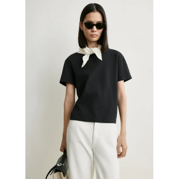 Totême Scarf tee in Black / Ecru - Tops - Scandinavian Minimalist Luxury at Coveti