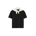 Totême Scarf tee in Black / Ecru - Tops - Scandinavian Minimalist Luxury at Coveti