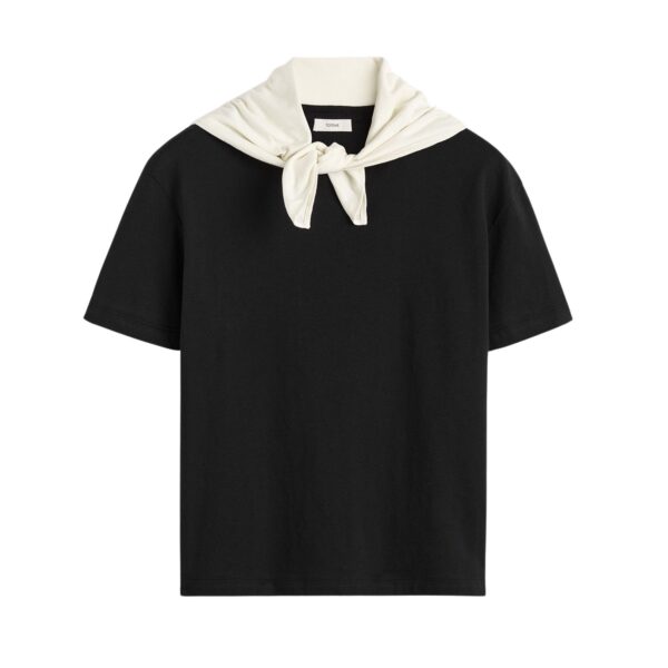 Totême Scarf tee in Black / Ecru - Tops - Scandinavian Minimalist Luxury at Coveti