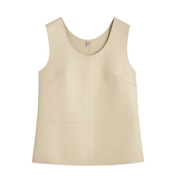 Totême Scoop-neck leather top in Sand - Tops - Scandinavian Minimalist Luxury at Coveti