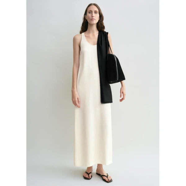 Totême Scoop-neck sablé dress in Macadamia - Dresses - Scandinavian Minimalist Luxury at Coveti