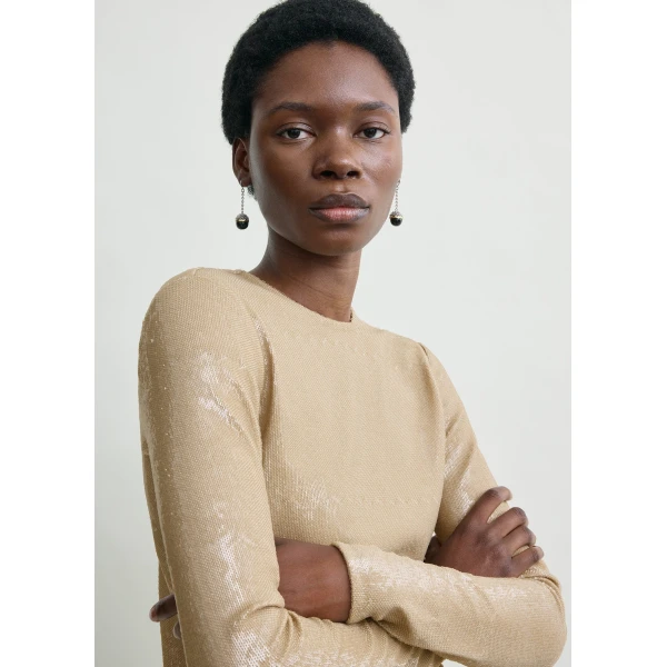 Totême Sequin top in Latte - Tops - Scandinavian Minimalist Luxury at Coveti