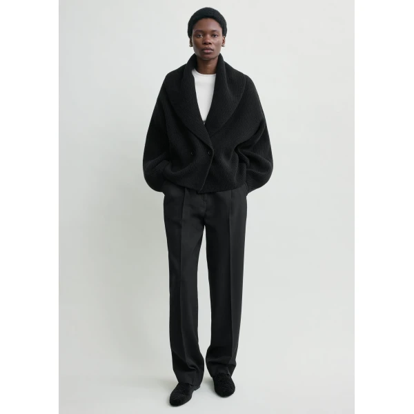 Totême Shawl-lapel cardigan in Black - Knitwear - Scandinavian Minimalist Luxury at Coveti
