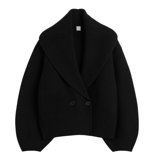 Totême Shawl-lapel cardigan in Black - Knitwear - Scandinavian Minimalist Luxury at Coveti
