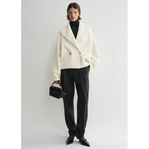 Totême Shawl-lapel cardigan in Milk - Tops - Scandinavian Minimalist Luxury at Coveti