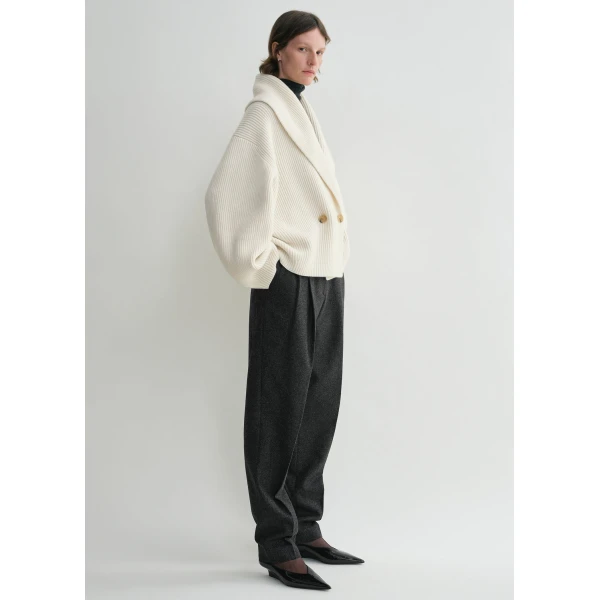 Totême Shawl-lapel cardigan in Milk - Tops - Scandinavian Minimalist Luxury at Coveti