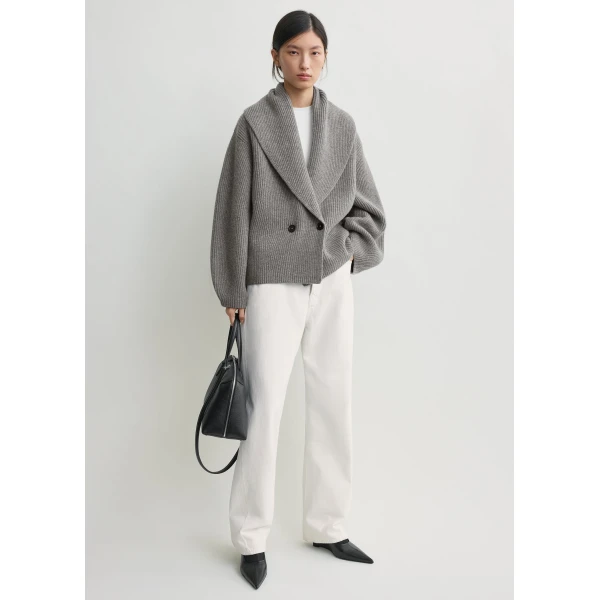 Totême Shawl-lapel cardigan mid grey in Mid grey melange - Knitwear - Scandinavian Minimalist Luxury at Coveti