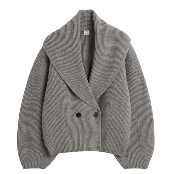 Totême Shawl-lapel cardigan mid grey in Mid grey melange - Knitwear - Scandinavian Minimalist Luxury at Coveti