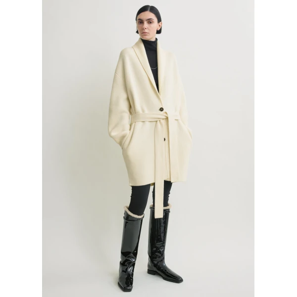 Totême Shawl-lapel cashmere-wool robe in Ecru - Knitwear - Scandinavian Minimalist Luxury at Coveti