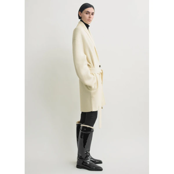 Totême Shawl-lapel cashmere-wool robe in Ecru - Knitwear - Scandinavian Minimalist Luxury at Coveti
