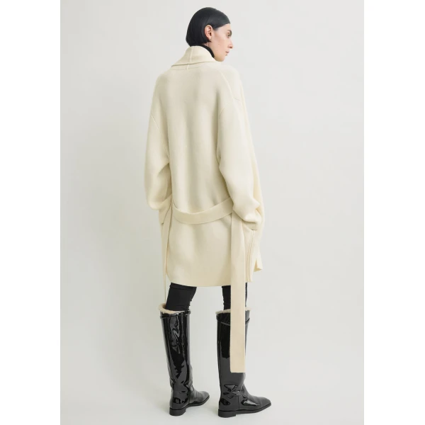 Totême Shawl-lapel cashmere-wool robe in Ecru - Knitwear - Scandinavian Minimalist Luxury at Coveti