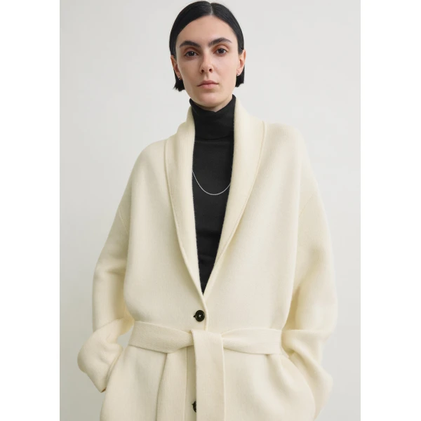 Totême Shawl-lapel cashmere-wool robe in Ecru - Knitwear - Scandinavian Minimalist Luxury at Coveti