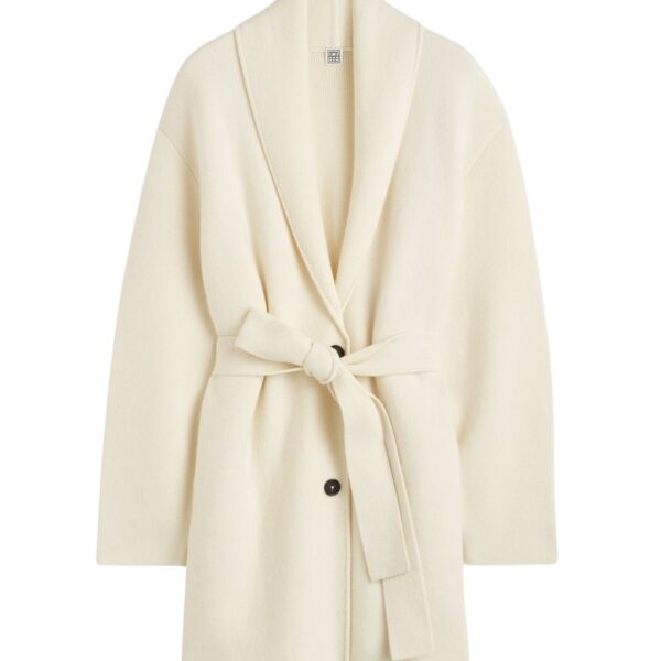 Totême Shawl-lapel cashmere-wool robe in Ecru - Knitwear - Scandinavian Minimalist Luxury at Coveti