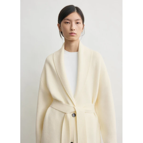 Totême Shawl-lapel robe in Ecru - Knitwear - Scandinavian Minimalist Luxury at Coveti