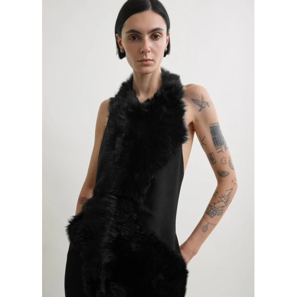 Totême Shearling appliqué dress in Black - Dresses - Scandinavian Minimalist Luxury at Coveti