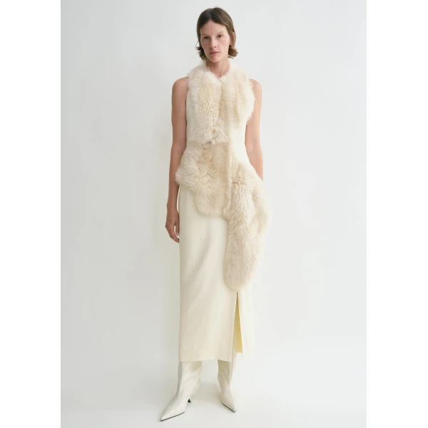 Totême Shearling appliqué dress in Macadamia - Dresses - Scandinavian Minimalist Luxury at Coveti