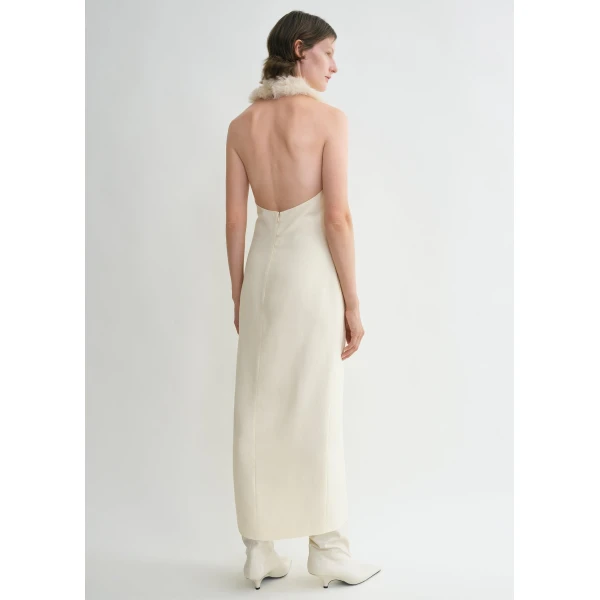 Totême Shearling appliqué dress in Macadamia - Dresses - Scandinavian Minimalist Luxury at Coveti