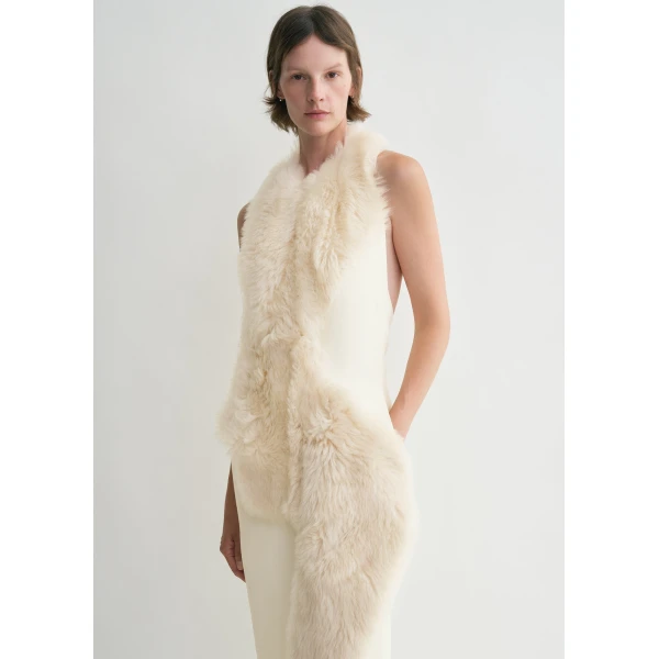 Totême Shearling appliqué dress in Macadamia - Dresses - Scandinavian Minimalist Luxury at Coveti
