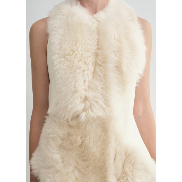 Totême Shearling appliqué dress in Macadamia - Dresses - Scandinavian Minimalist Luxury at Coveti