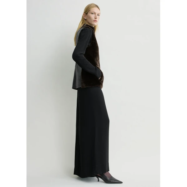Totême Shearling-front top in Espresso - Tops - Scandinavian Minimalist Luxury at Coveti