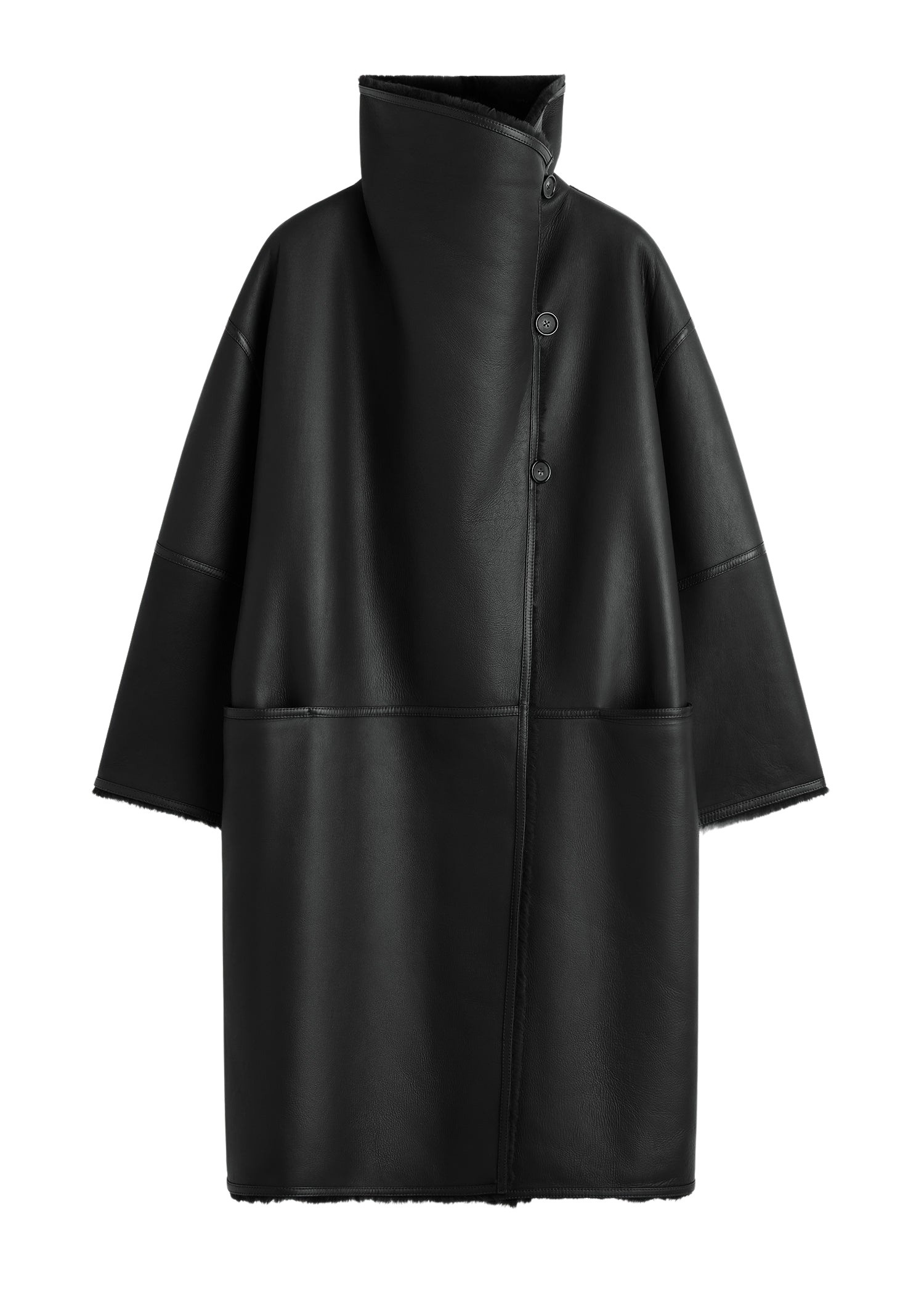 Totême Shearling wrap coat in Black - Coats - Scandinavian Minimalist Luxury at Coveti