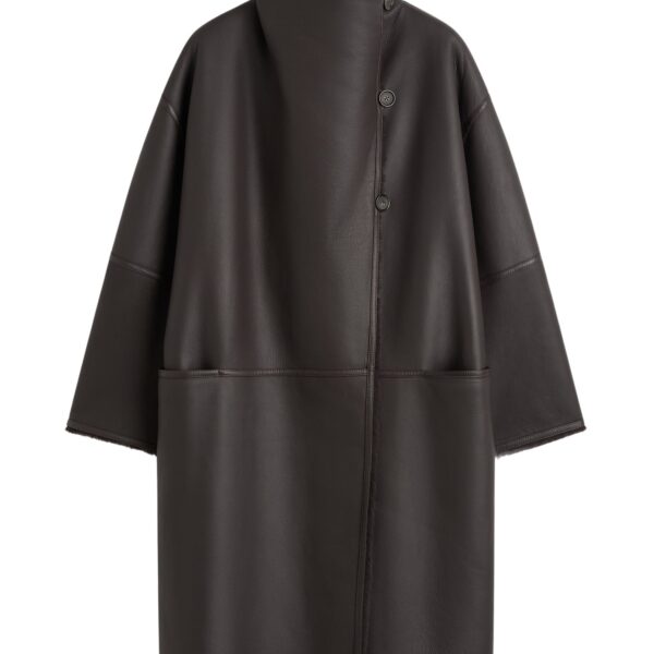 Totême Shearling wrap coat in Dark brown - Coats - Scandinavian Minimalist Luxury at Coveti