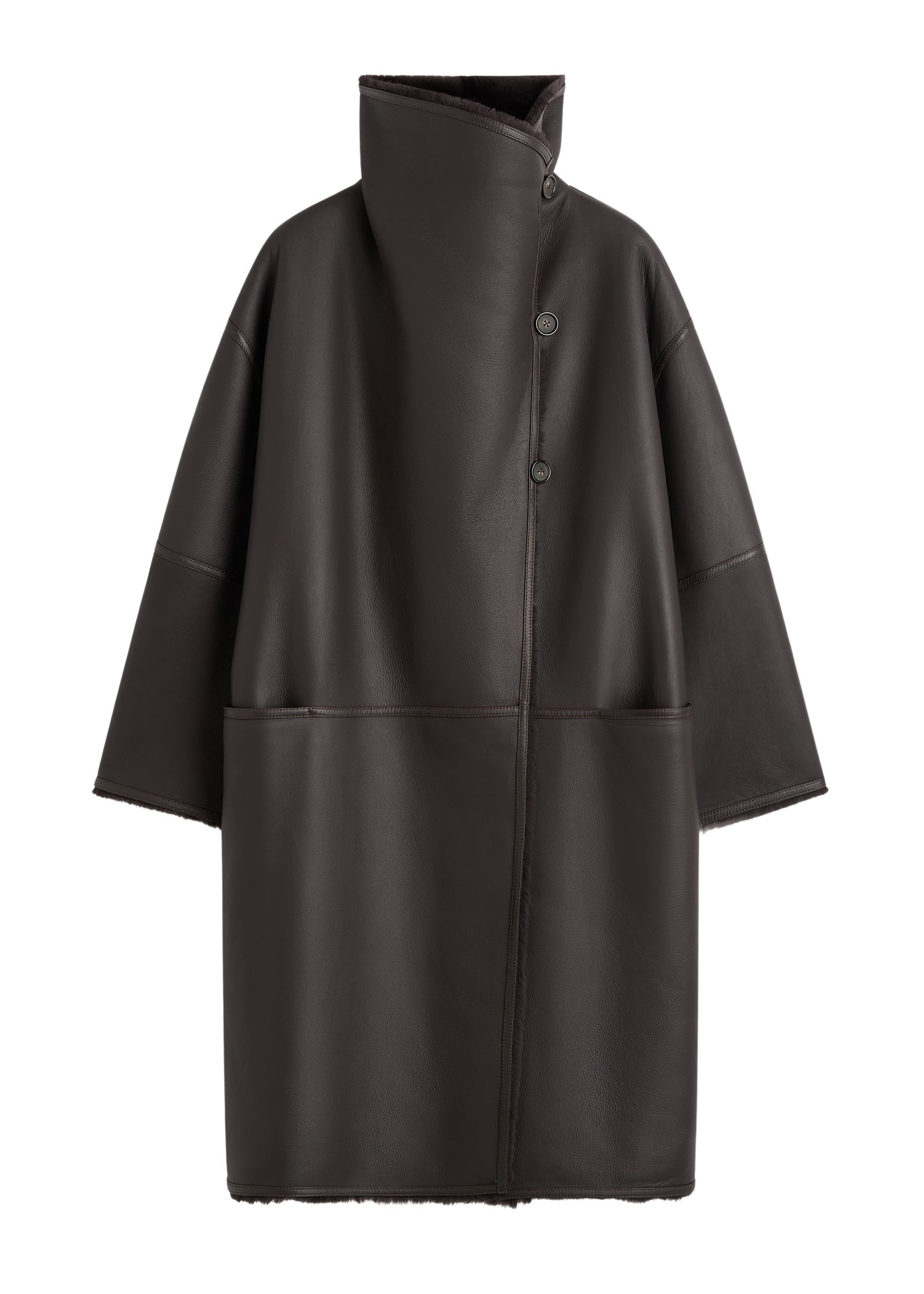 Totême Shearling wrap coat in Dark brown - Coats - Scandinavian Minimalist Luxury at Coveti