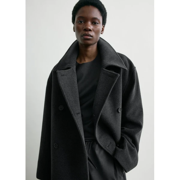 Totême Shield coat charcoal in Charcoal melange - Coats - Scandinavian Minimalist Luxury at Coveti