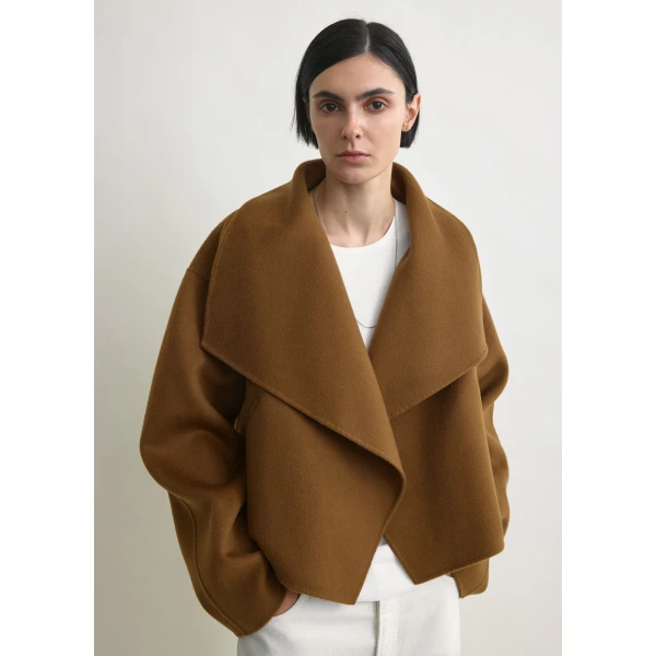 Totême Signature doublé jacket in Tobacco - Jackets - Scandinavian Minimalist Luxury at Coveti