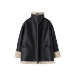 Totême Signature shearling jacket in Black / Off-white - Jackets - Scandinavian Minimalist Luxury at Coveti