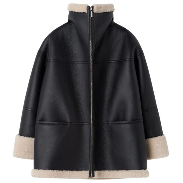 Totême Signature shearling jacket in Black / Off-white - Jackets - Scandinavian Minimalist Luxury at Coveti