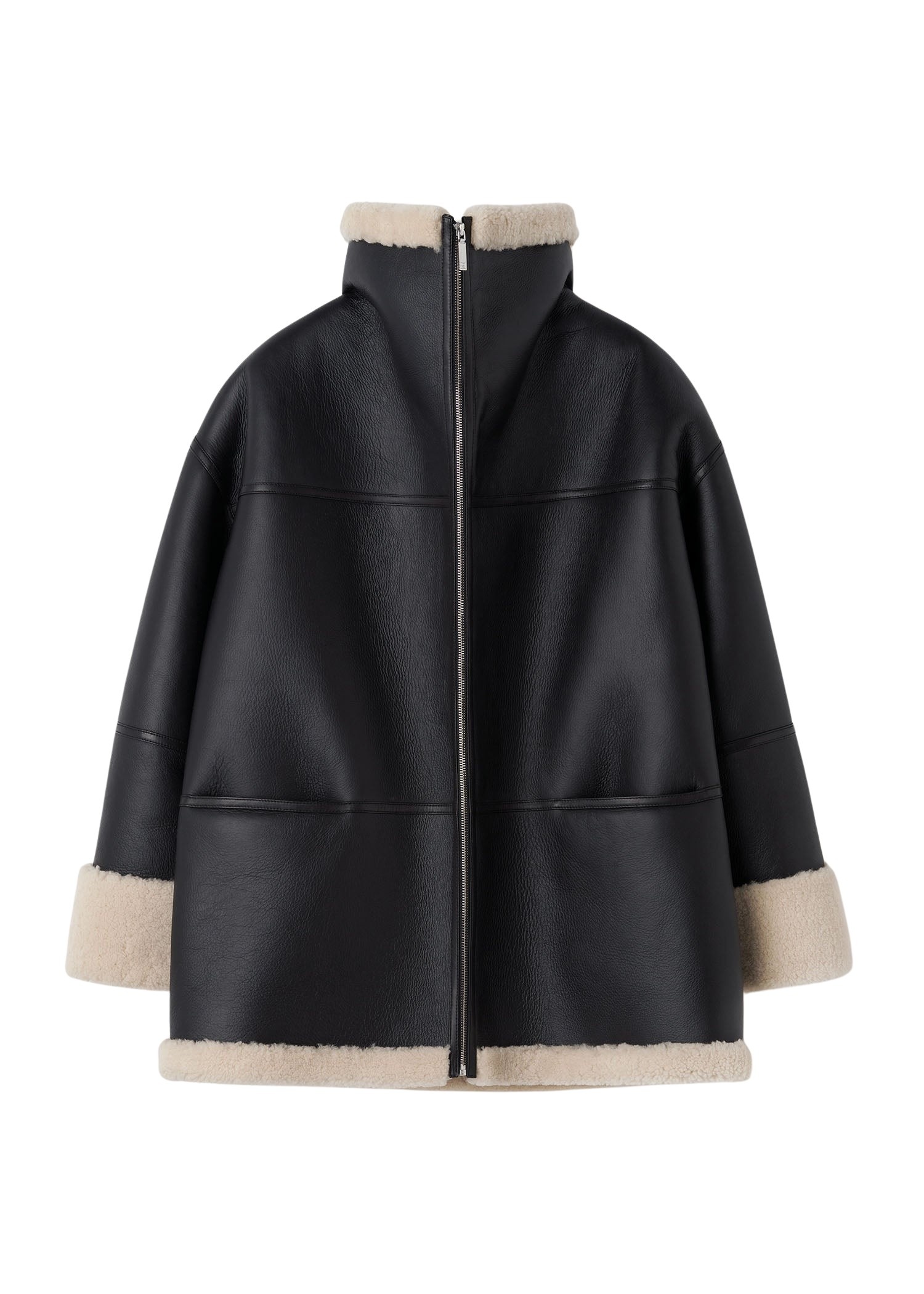 Totême Signature shearling jacket in Black / Off-white - Jackets - Scandinavian Minimalist Luxury at Coveti