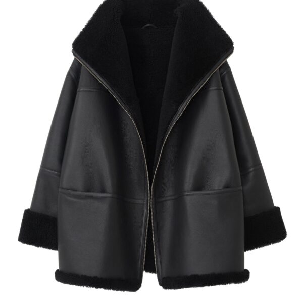 Totême Signature shearling jacket in Black - Jackets - Scandinavian Minimalist Luxury at Coveti