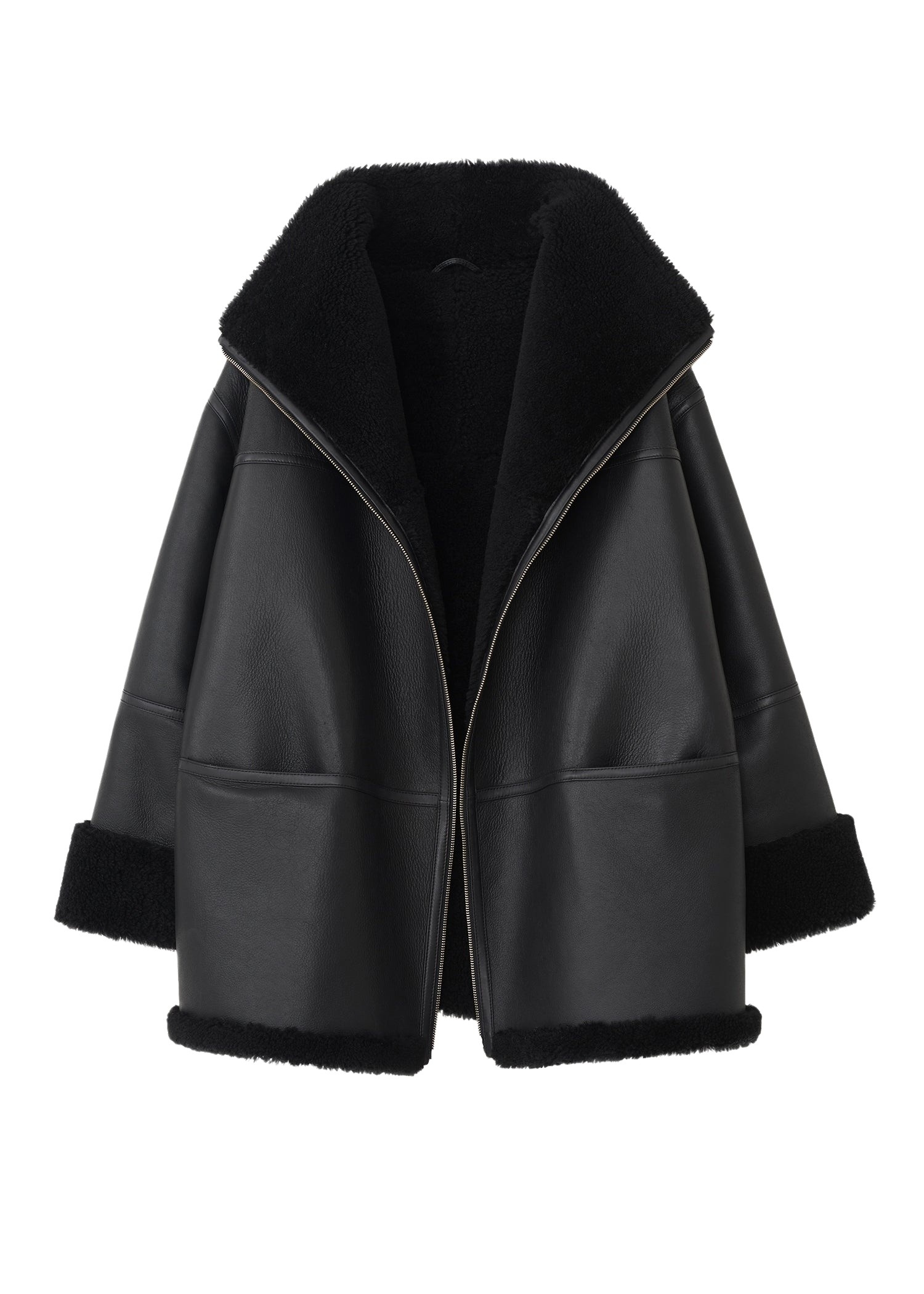 Totême Signature shearling jacket in Black - Jackets - Scandinavian Minimalist Luxury at Coveti