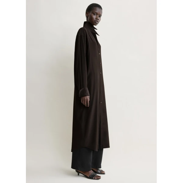 Totême Silk shirtdress in Brown - Dresses - Scandinavian Minimalist Luxury at Coveti