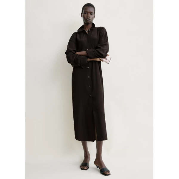 Totême Silk shirtdress in Brown - Dresses - Scandinavian Minimalist Luxury at Coveti