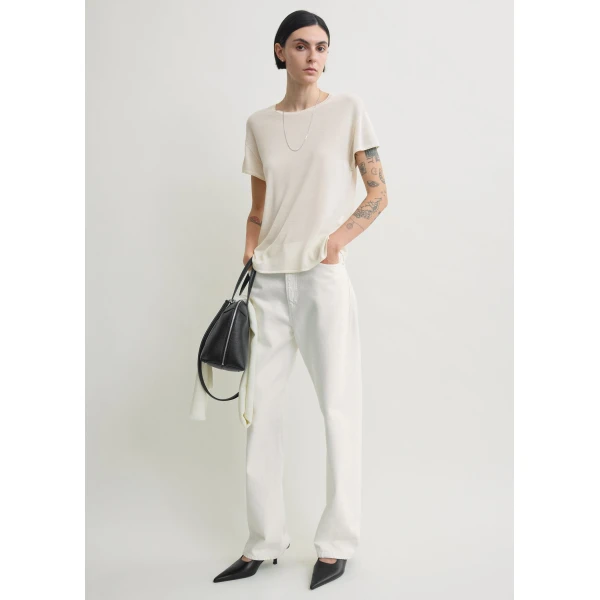Totême Silk tee in Ecru - Knitwear - Scandinavian Minimalist Luxury at Coveti
